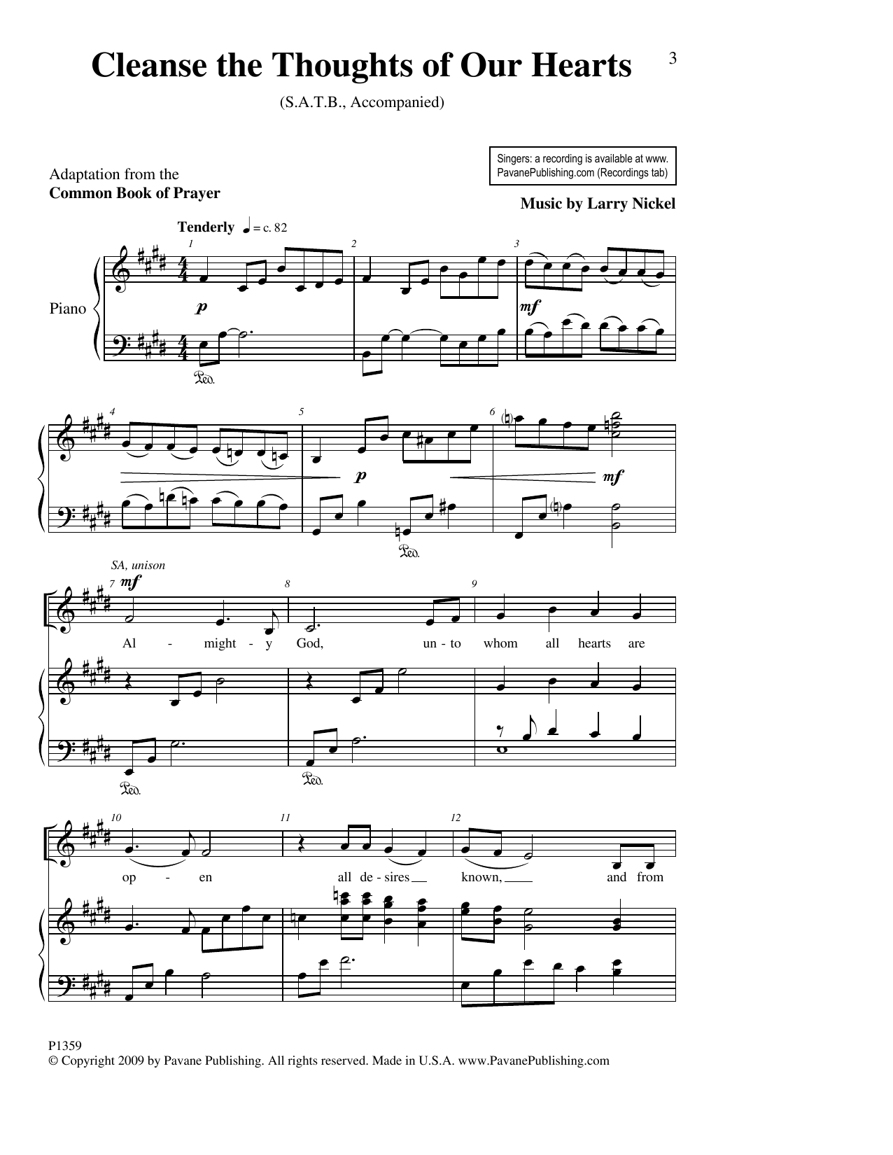 Larry Nickel Cleanse The Thoughts Of Our Hearts sheet music notes and chords arranged for SATB Choir