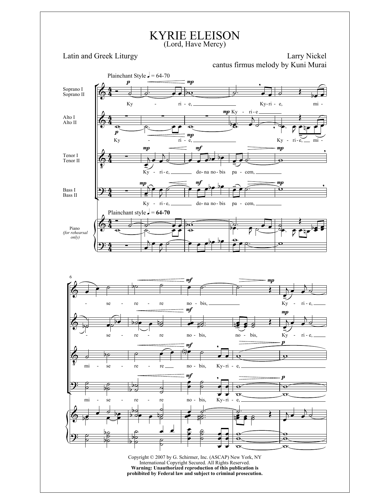 Larry Nickel Kyrie Eleison (Lord, Have Mercy) sheet music notes and chords arranged for SATB Choir