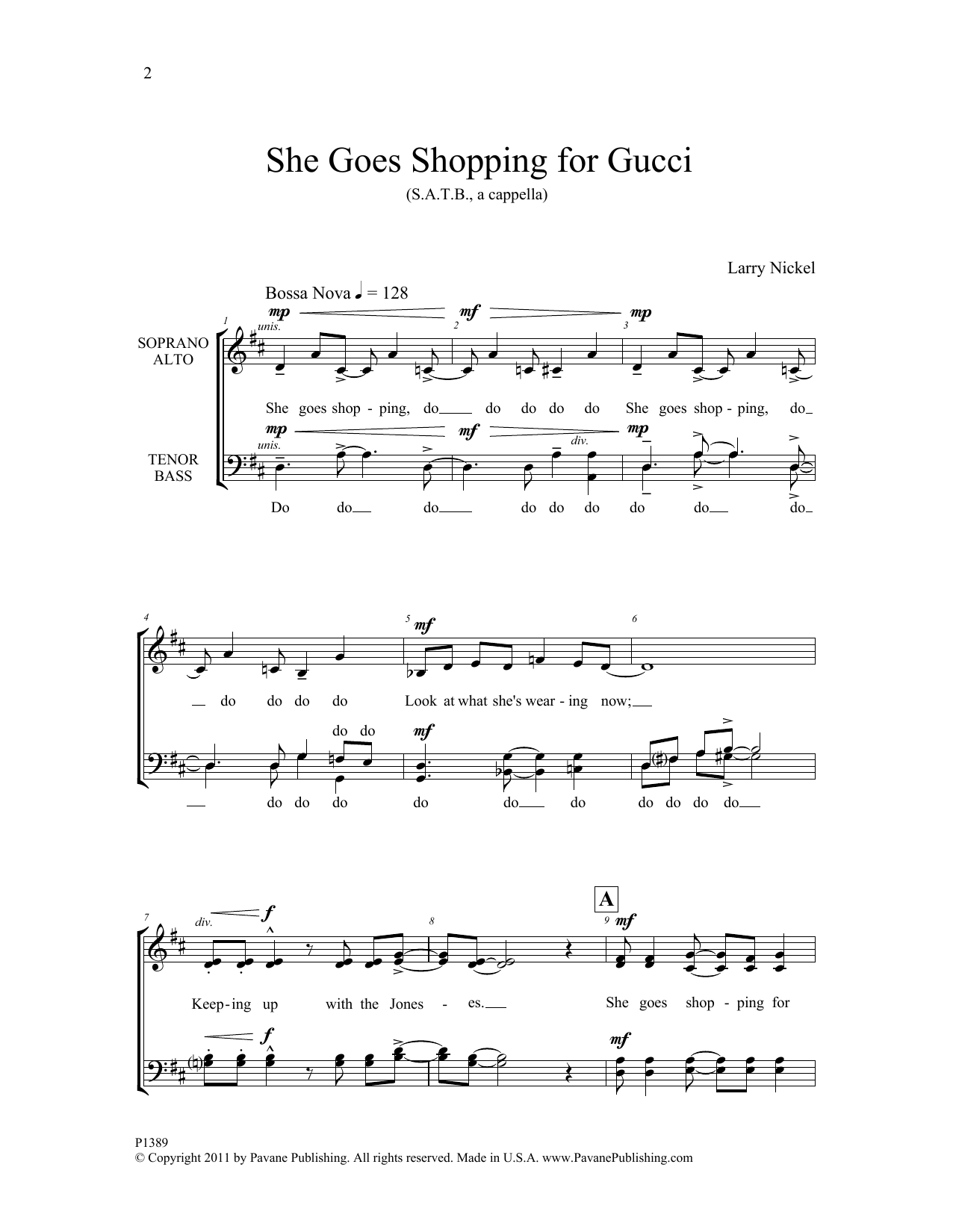 Larry Nickel She Goes Shopping for Gucci sheet music notes and chords arranged for SATB Choir