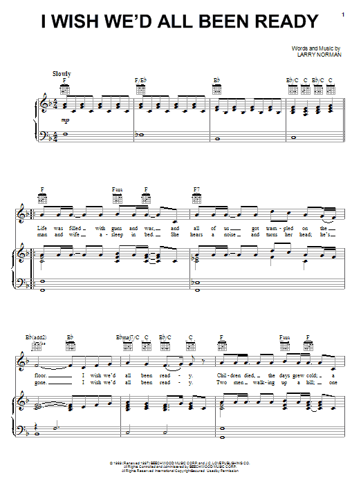 Larry Norman I Wish We'd All Been Ready sheet music notes and chords arranged for Piano, Vocal & Guitar Chords (Right-Hand Melody)