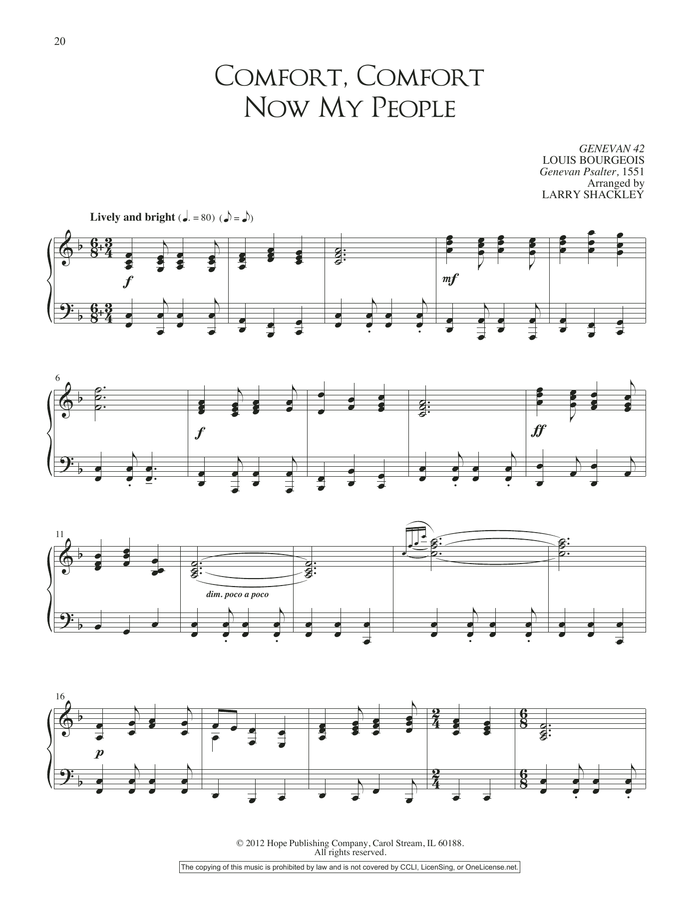 Larry Shackley Comfort, Comfort Now My People sheet music notes and chords arranged for Piano Solo