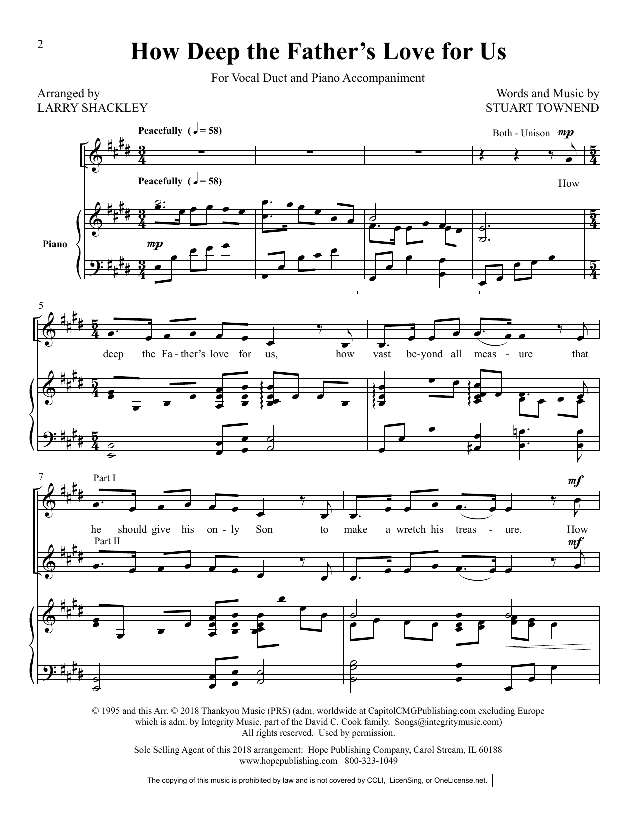 Larry Shackley How Deep the Father's Love for Us sheet music notes and chords arranged for Vocal Duet