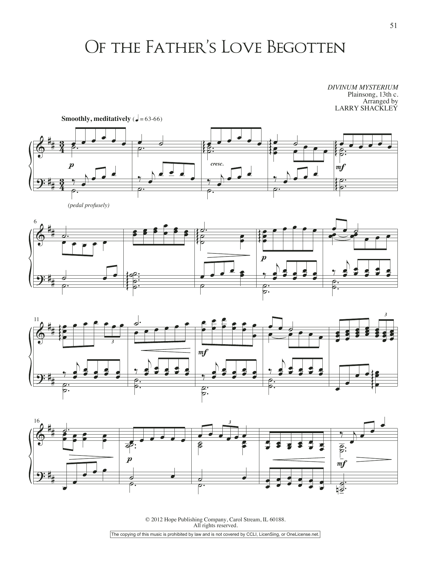 Larry Shackley Of the Father's Love Begotten sheet music notes and chords arranged for Piano Solo
