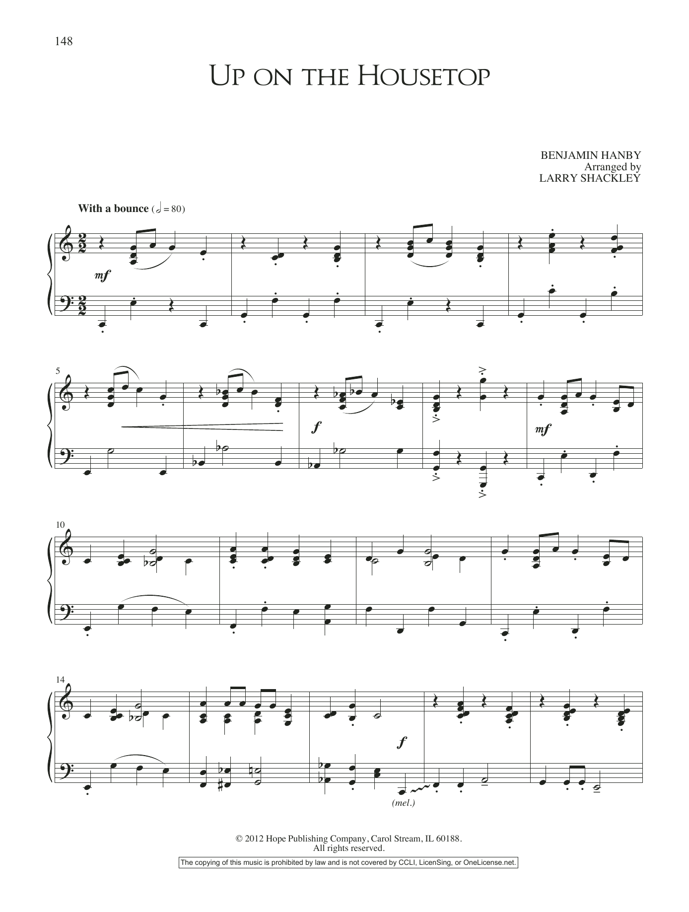 Larry Shackley Up on the Housetop sheet music notes and chords arranged for Piano Solo