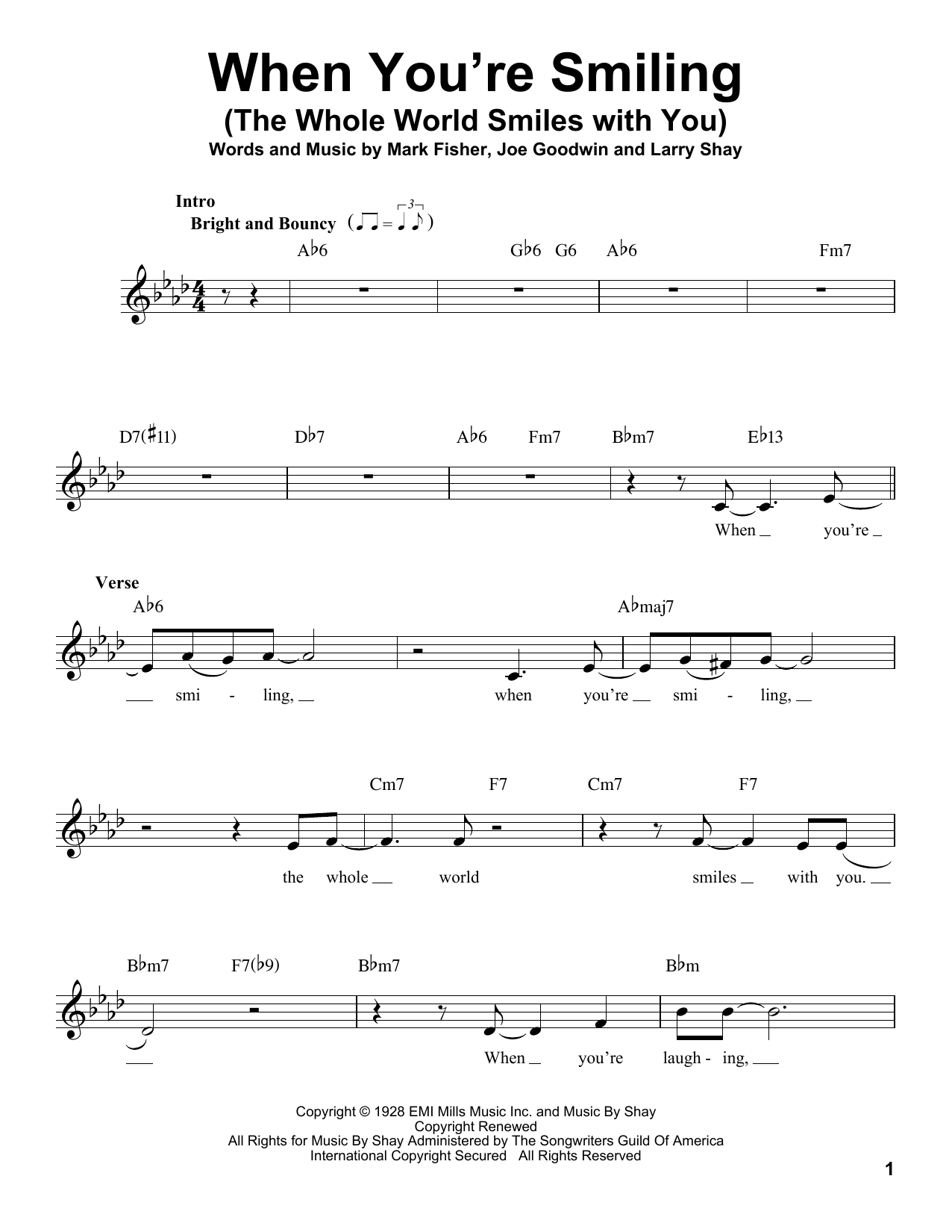 Larry Shay When You're Smiling (The Whole World Smiles With You) sheet music notes and chords arranged for Pro Vocal