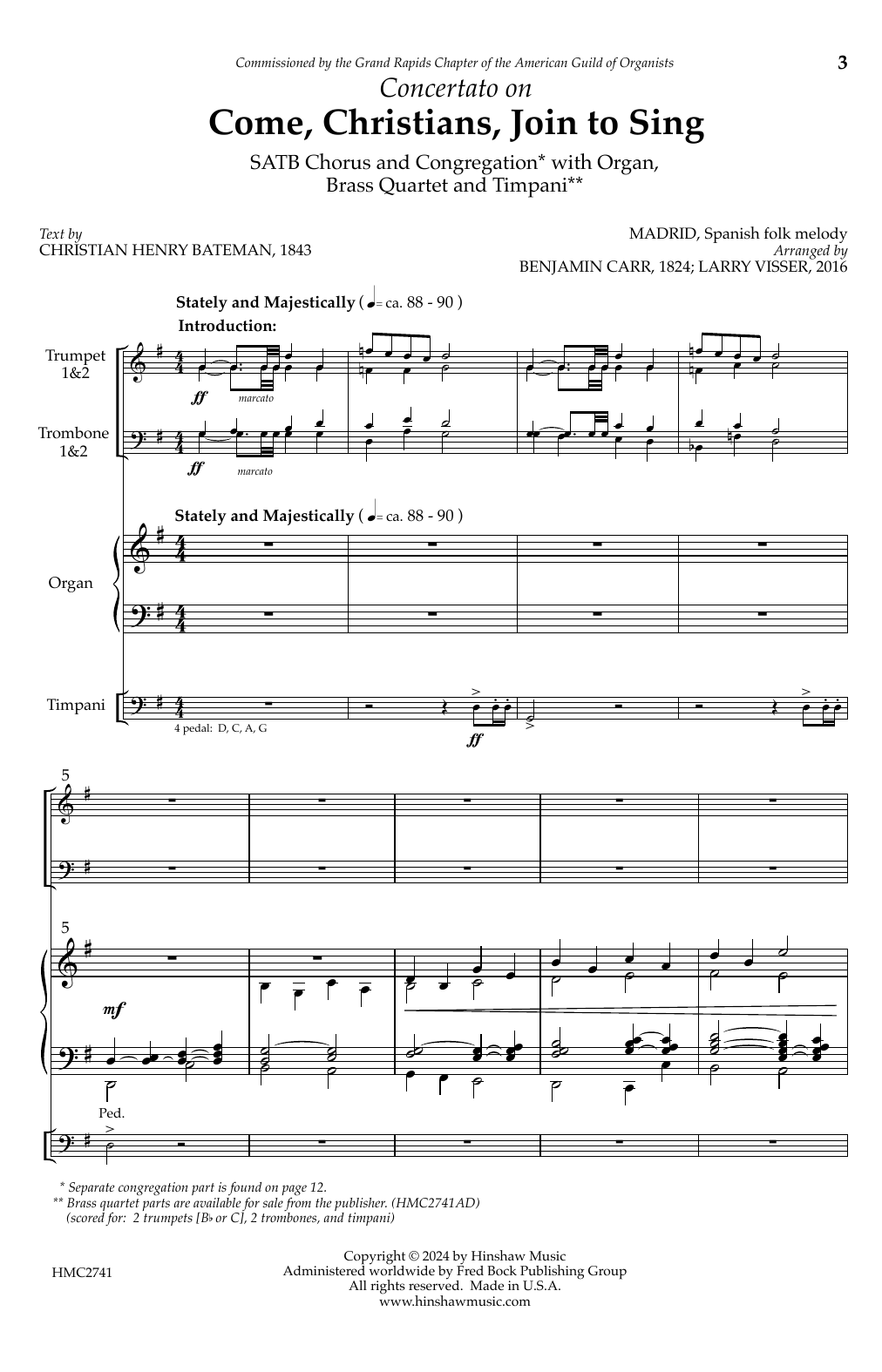 Larry Visser Concertato on Come, Christians, Join to Sing sheet music notes and chords arranged for SATB Choir