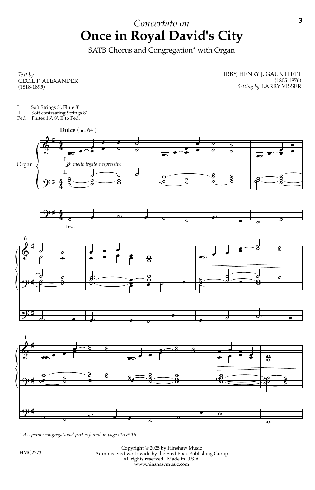Larry Visser Concertato on Once in Royal David's City sheet music notes and chords arranged for SATB Choir