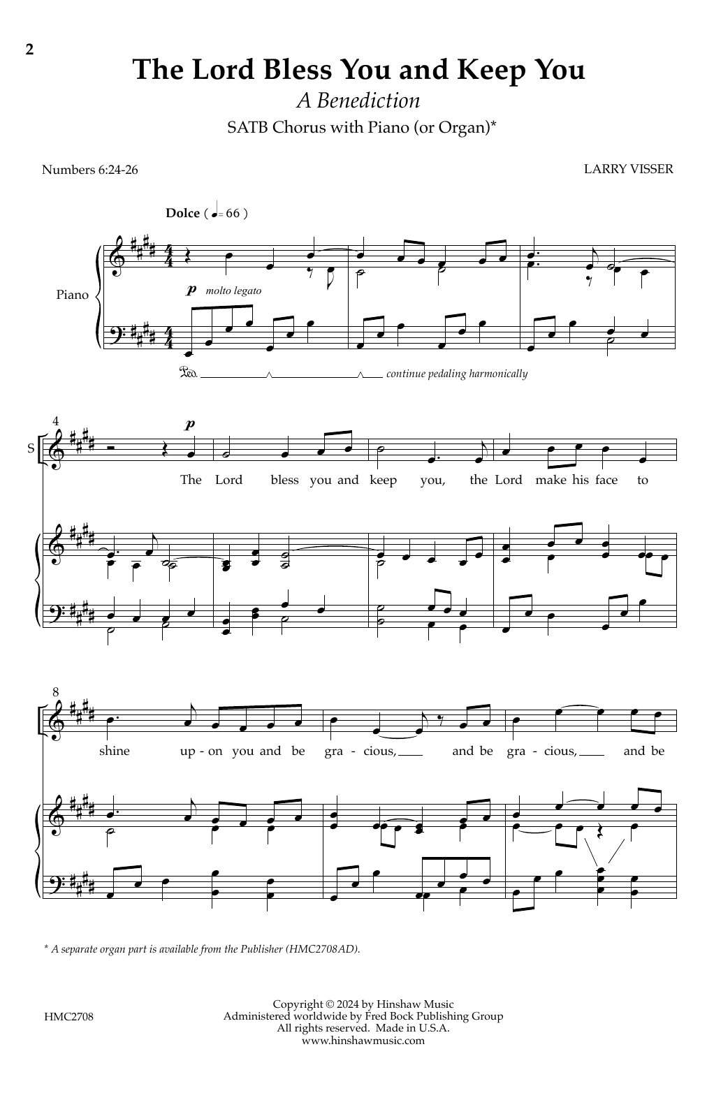 Larry Visser The Lord Bless You And Keep You (a Benediction) sheet music notes and chords arranged for SATB Choir