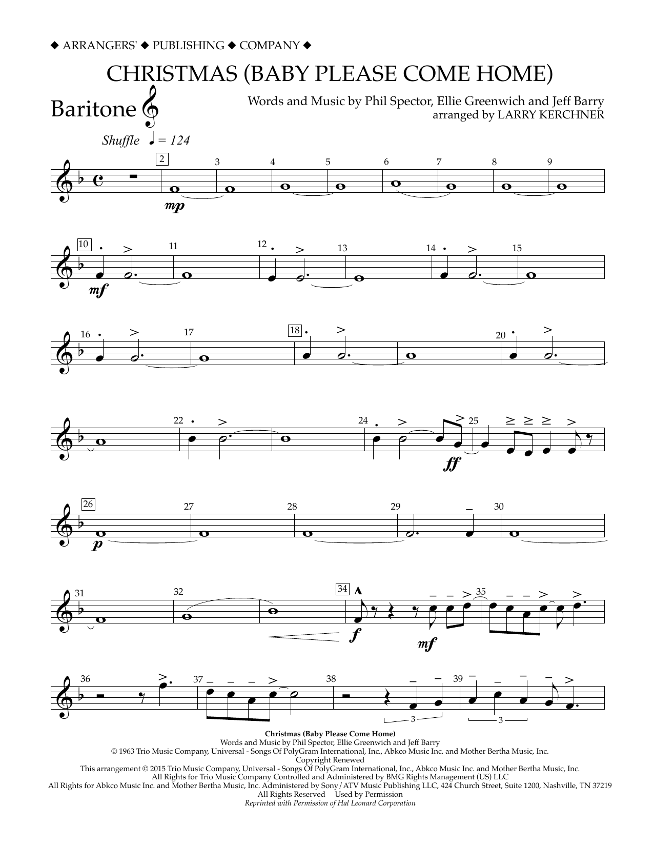 Larry Kerchner Christmas (Baby Please Come Home) - Baritone T.C. sheet music notes and chords arranged for Concert Band