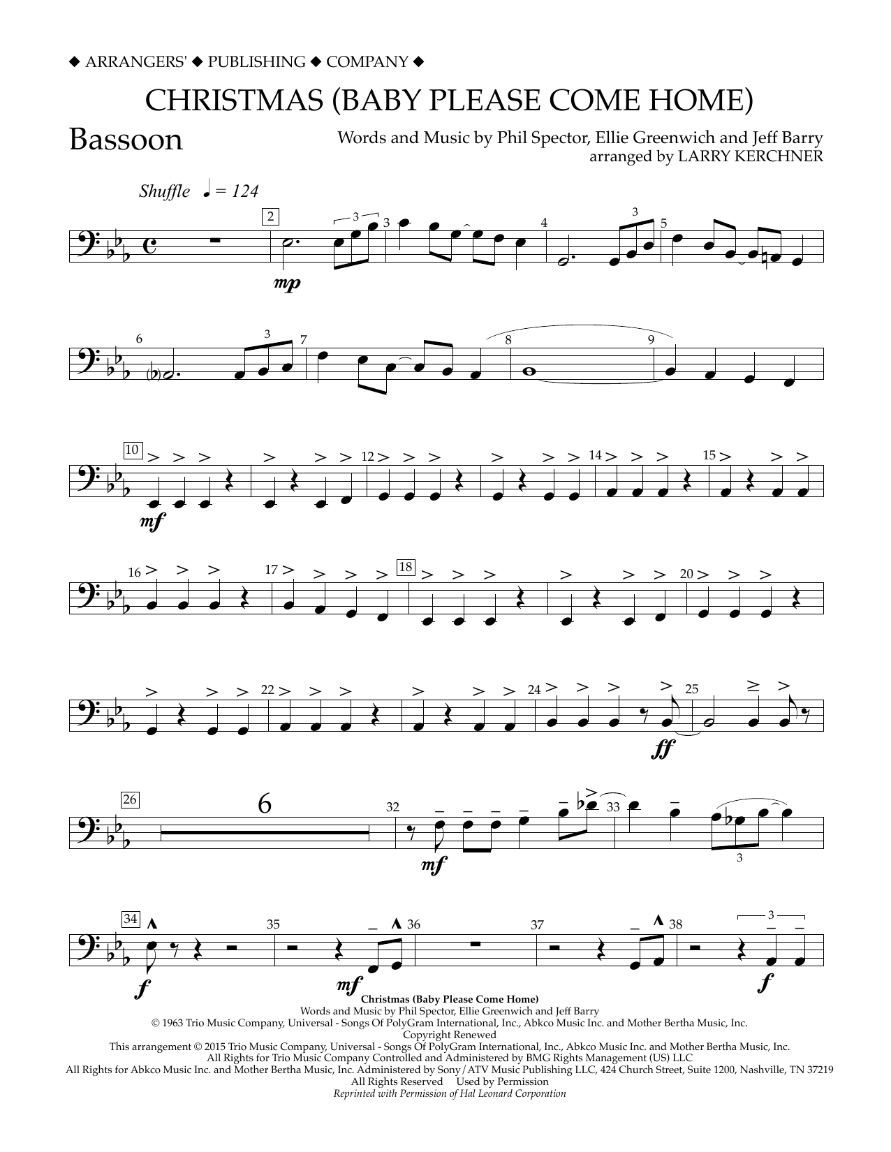 Larry Kerchner Christmas (Baby Please Come Home) - Bassoon sheet music notes and chords arranged for Concert Band