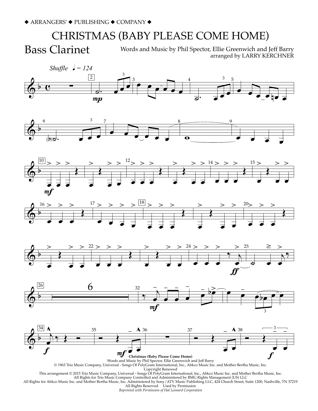 Larry Kerchner Christmas (Baby Please Come Home) - Bb Bass Clarinet sheet music notes and chords arranged for Concert Band