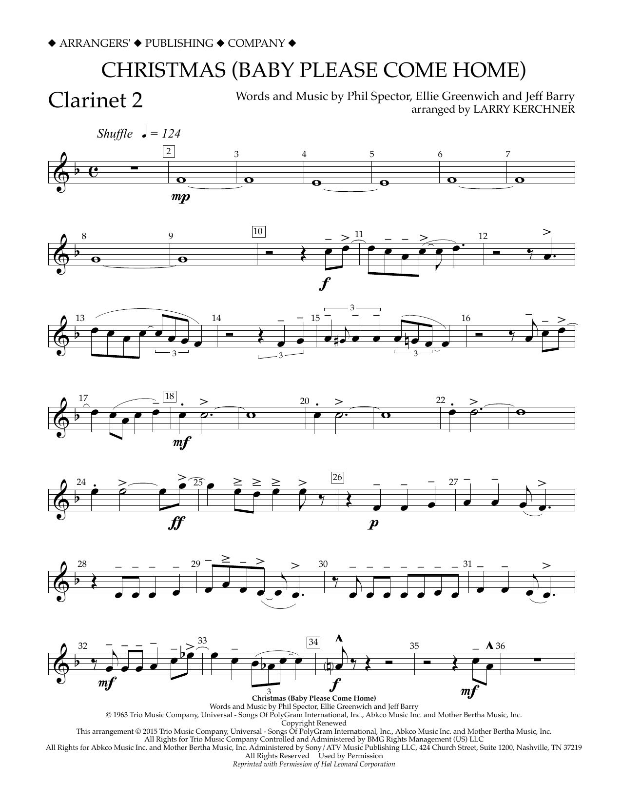 Larry Kerchner Christmas (Baby Please Come Home) - Bb Clarinet 2 sheet music notes and chords arranged for Concert Band