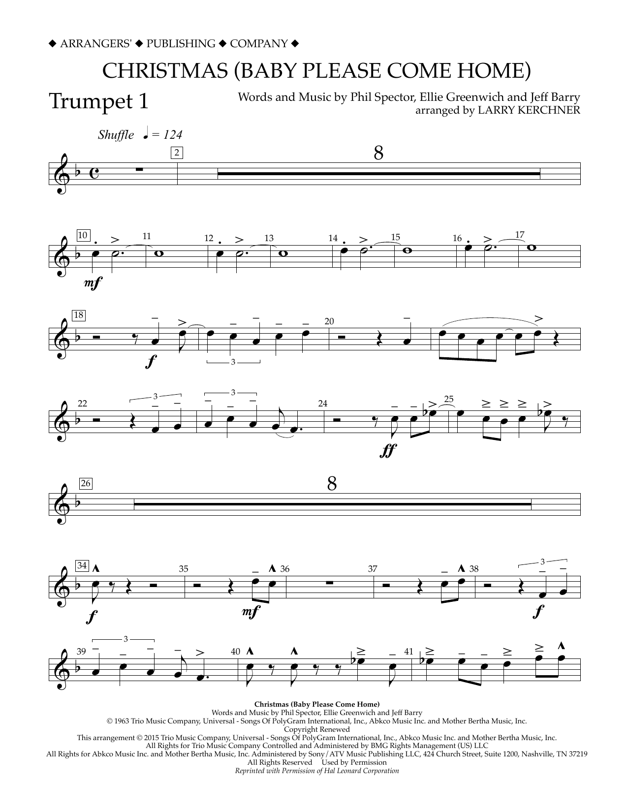 Larry Kerchner Christmas (Baby Please Come Home) - Bb Trumpet 1 sheet music notes and chords arranged for Concert Band