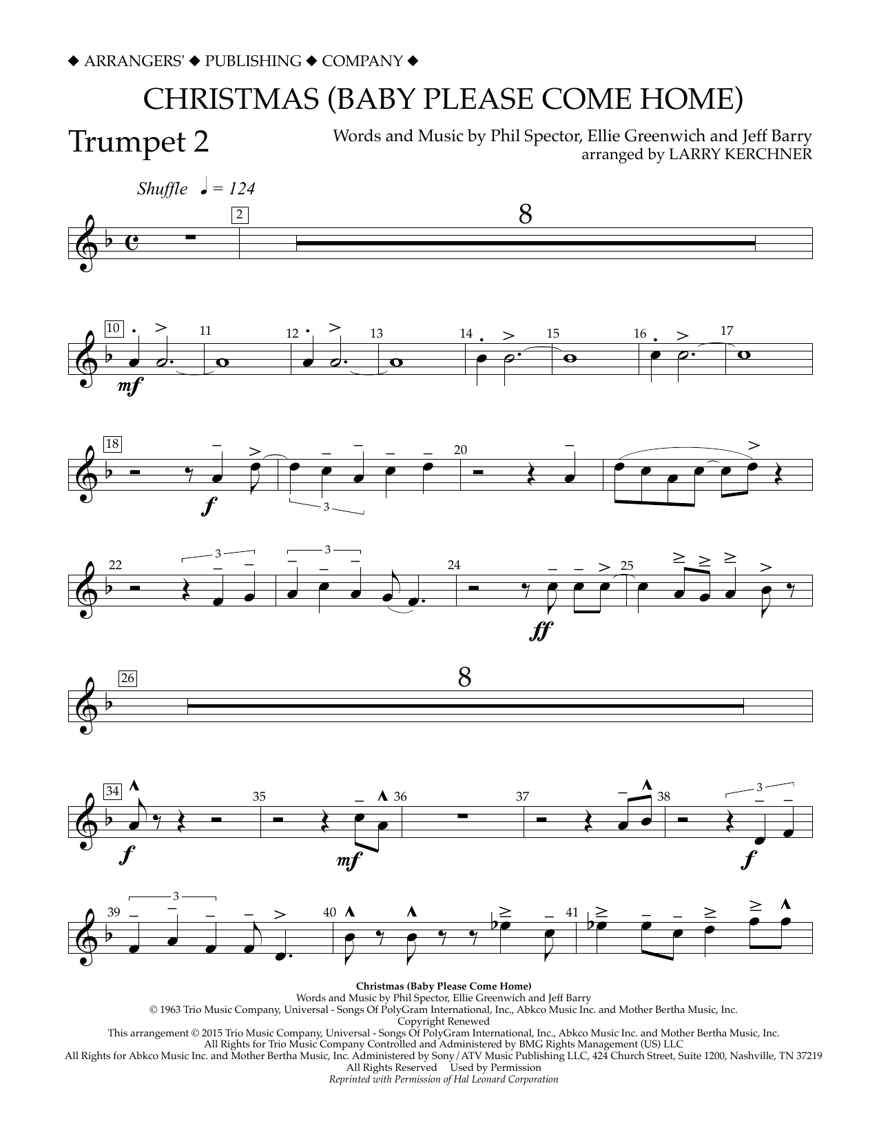 Larry Kerchner Christmas (Baby Please Come Home) - Bb Trumpet 2 sheet music notes and chords arranged for Concert Band