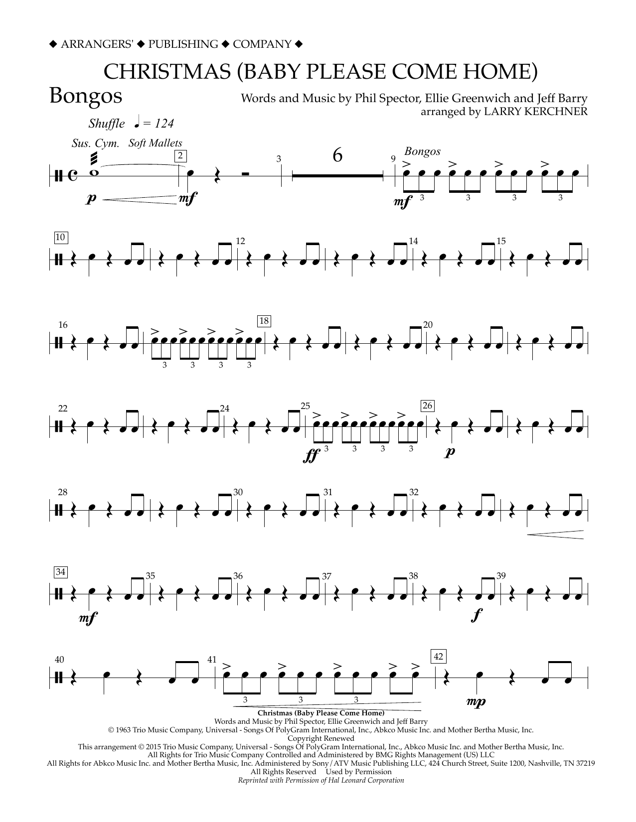 Larry Kerchner Christmas (Baby Please Come Home) - Bongos sheet music notes and chords arranged for Concert Band