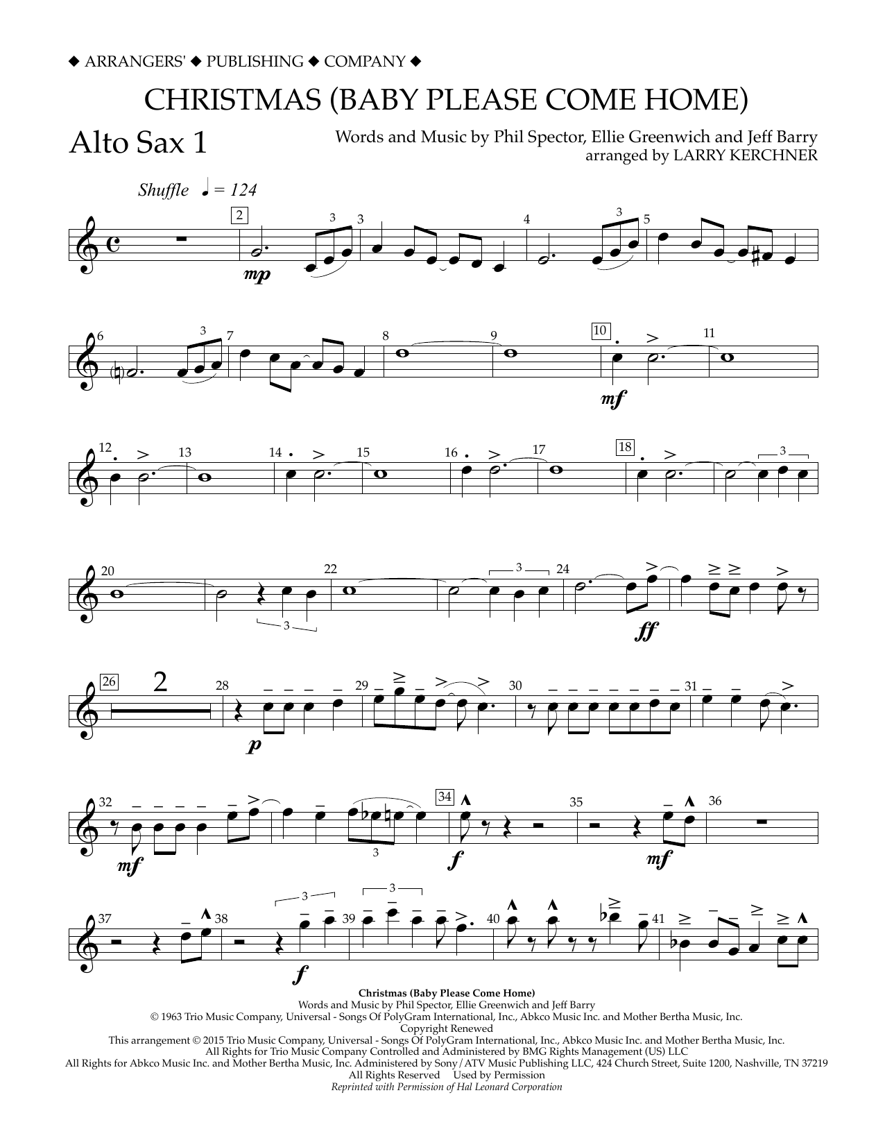 Larry Kerchner Christmas (Baby Please Come Home) - Eb Alto Saxophone 1 sheet music notes and chords arranged for Concert Band