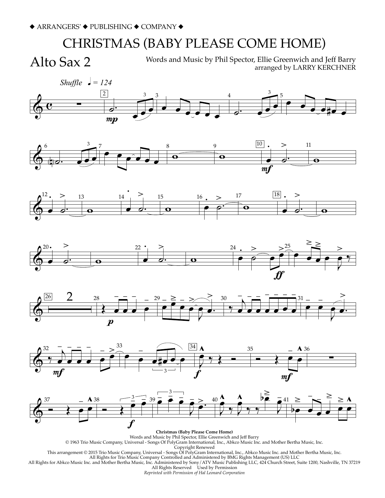 Larry Kerchner Christmas (Baby Please Come Home) - Eb Alto Saxophone 2 sheet music notes and chords arranged for Concert Band