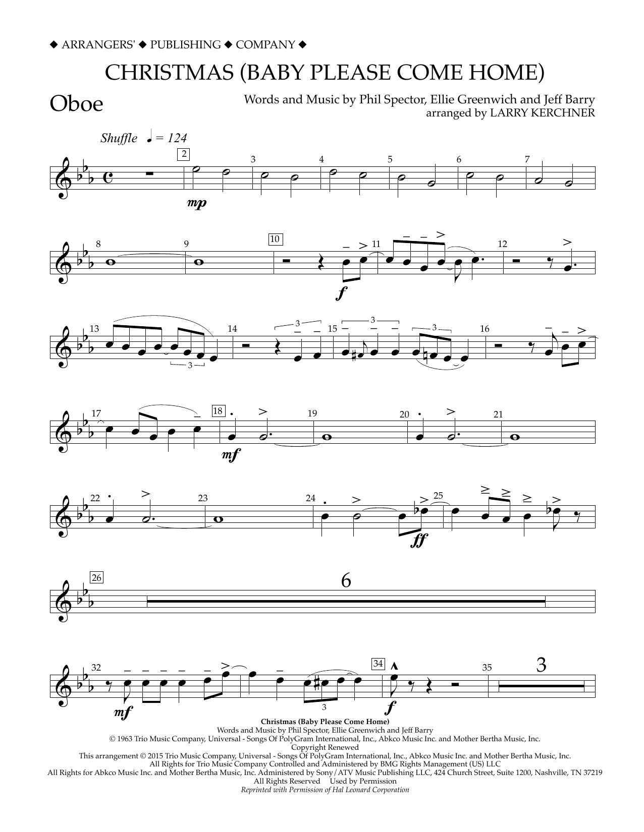 Larry Kerchner Christmas (Baby Please Come Home) - Oboe sheet music notes and chords arranged for Concert Band