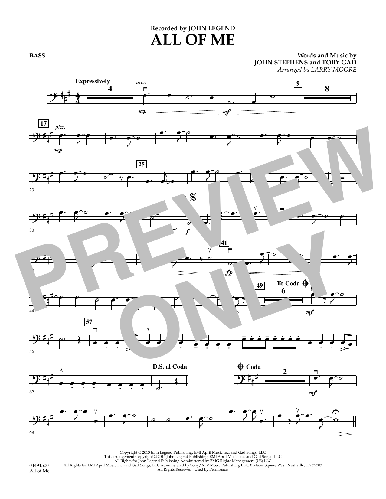 Larry Moore All of Me - Bass sheet music notes and chords arranged for Orchestra