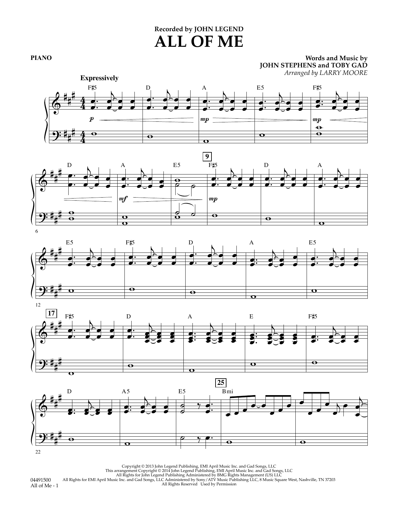 Larry Moore All of Me - Piano sheet music notes and chords arranged for Orchestra