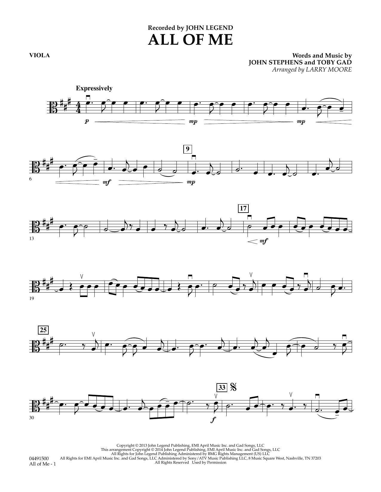 Larry Moore All of Me - Viola sheet music notes and chords arranged for Orchestra
