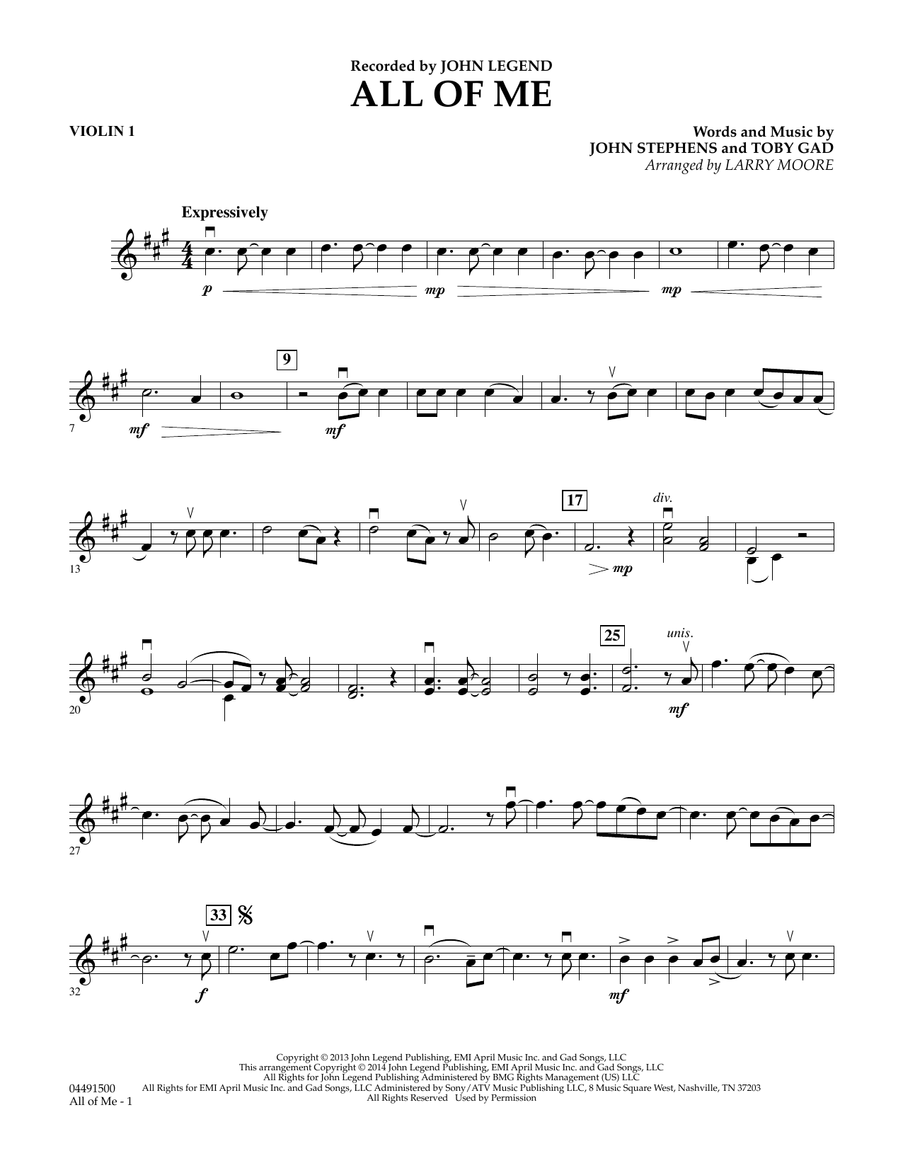Larry Moore All of Me - Violin 1 sheet music notes and chords arranged for Orchestra