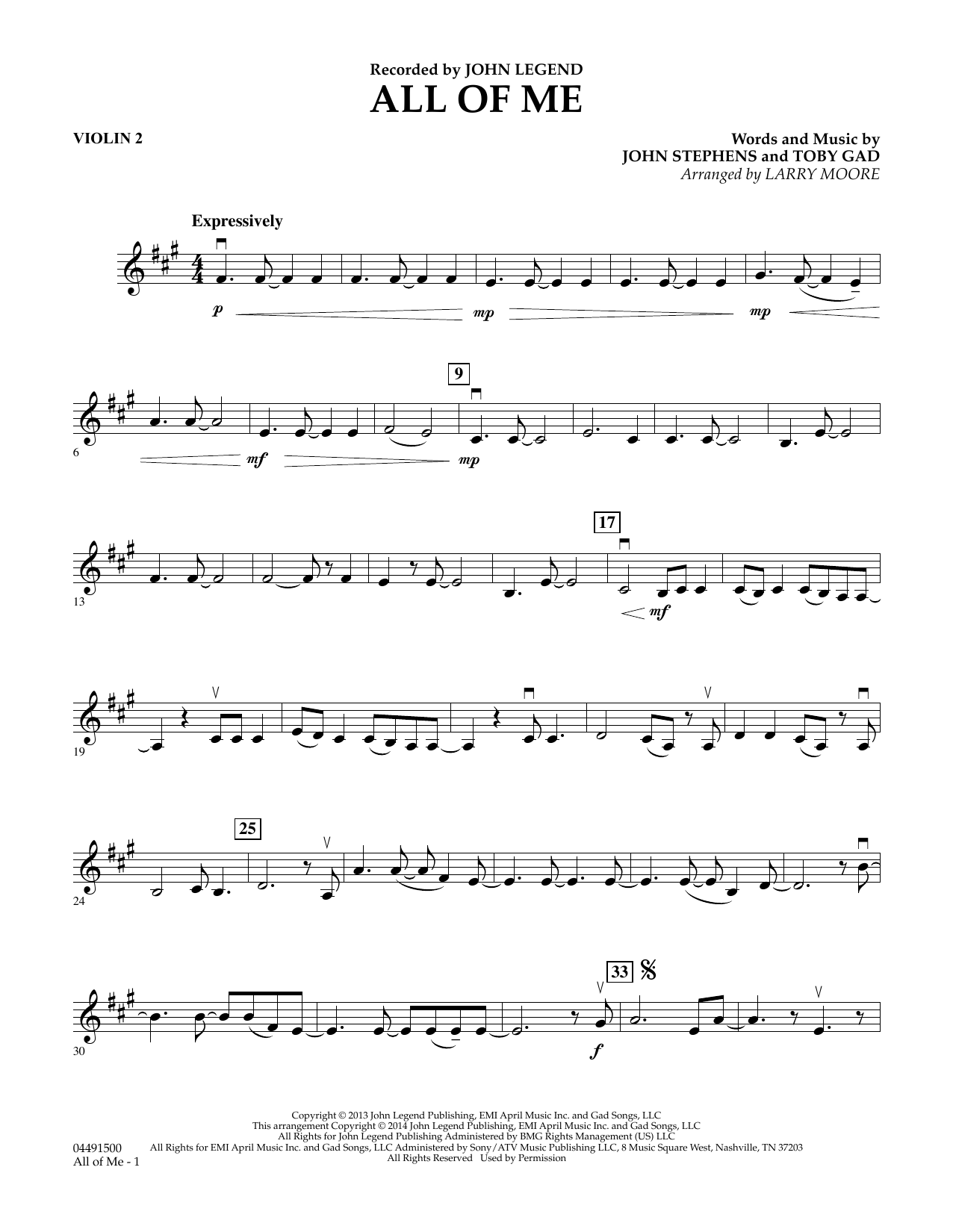 Larry Moore All of Me - Violin 2 sheet music notes and chords arranged for Orchestra