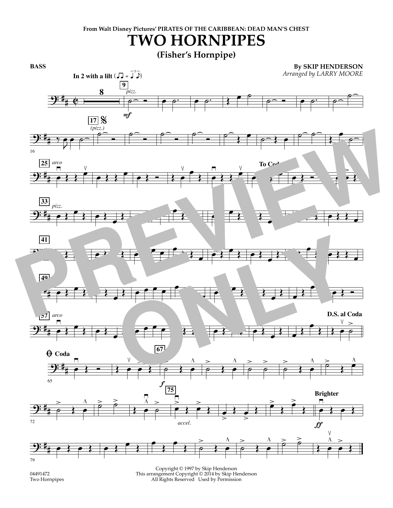 Larry Moore Two Hornpipes - Bass sheet music notes and chords arranged for Orchestra