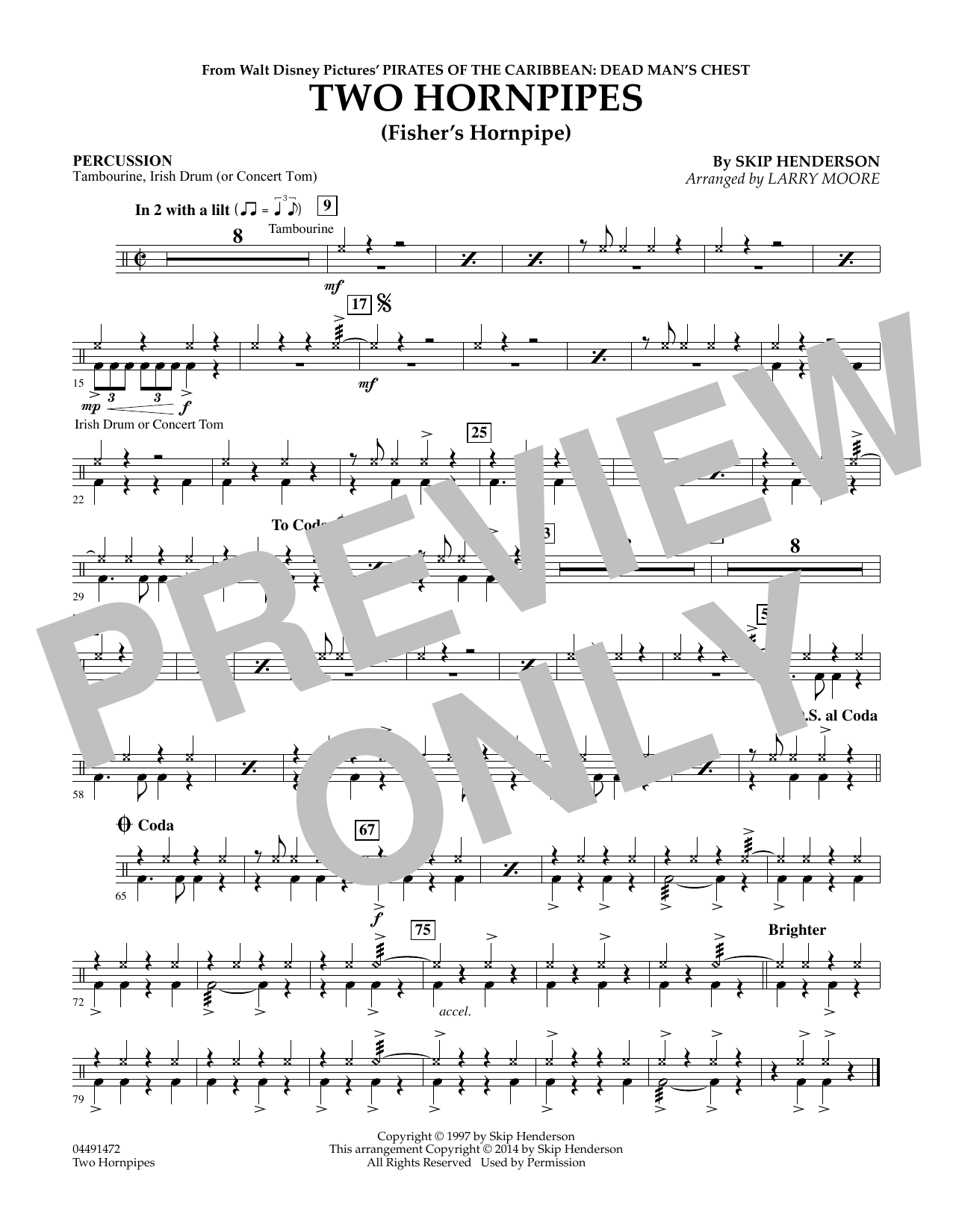 Larry Moore Two Hornpipes - Percussion sheet music notes and chords arranged for Orchestra