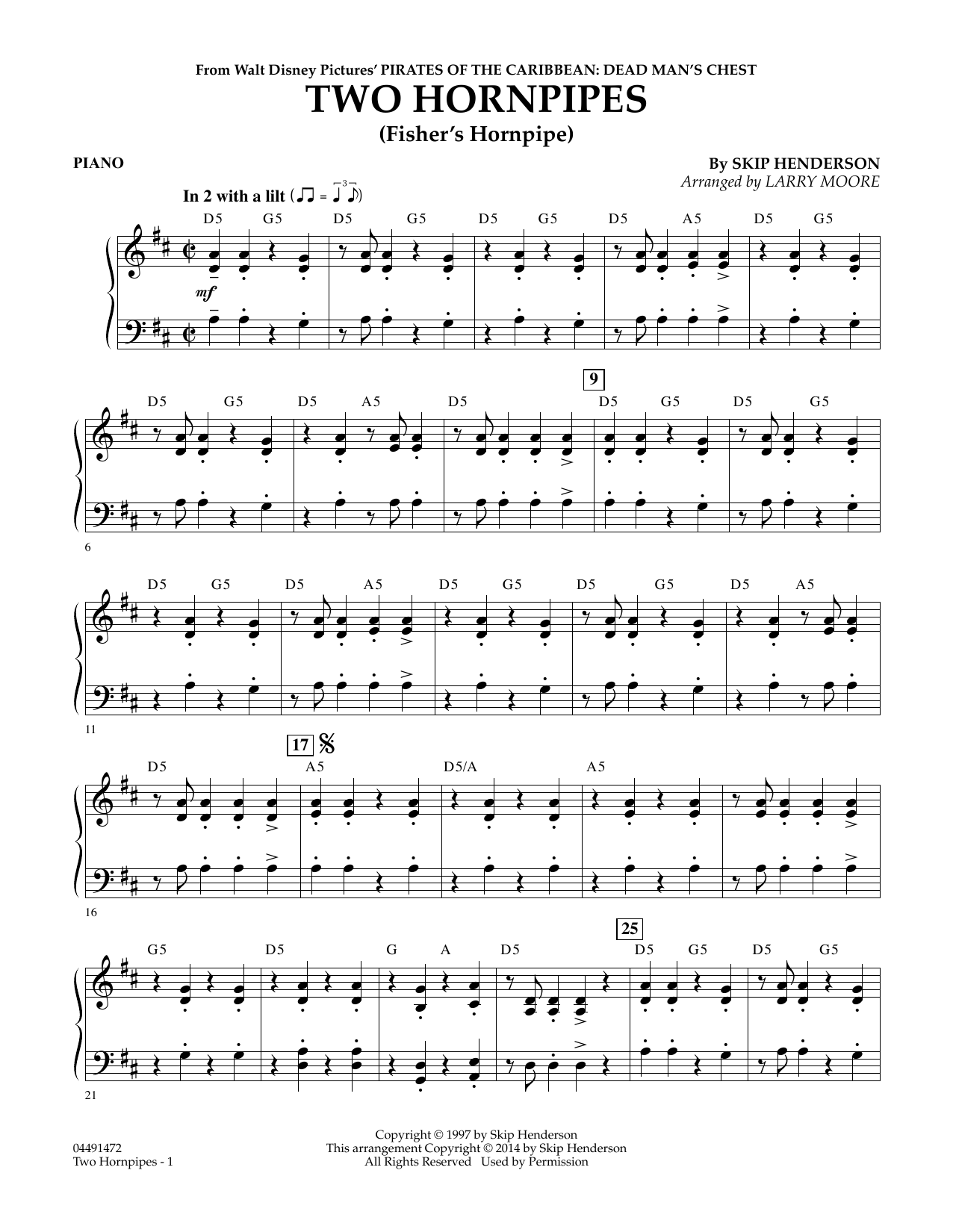 Larry Moore Two Hornpipes - Piano sheet music notes and chords arranged for Orchestra