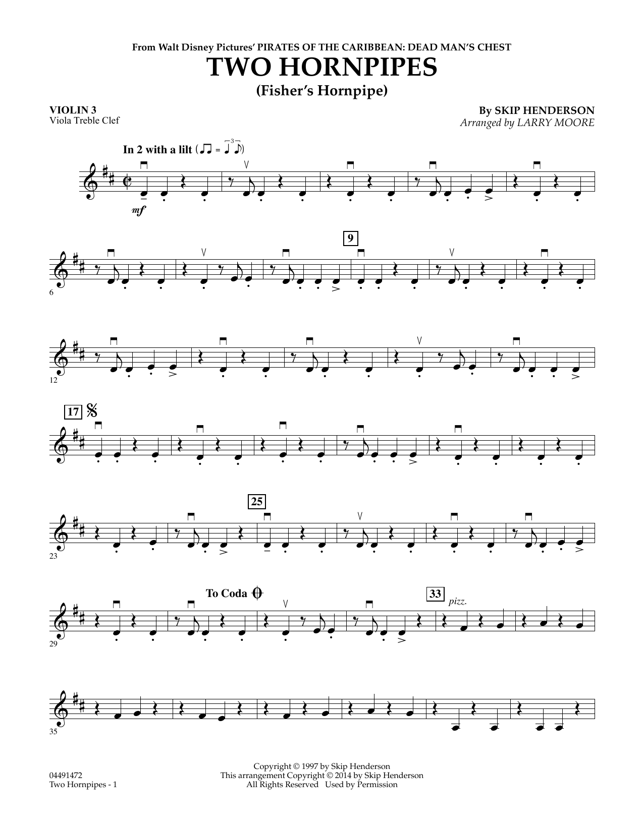 Larry Moore Two Hornpipes - Violin 3 (Viola Treble Clef) sheet music notes and chords arranged for Orchestra