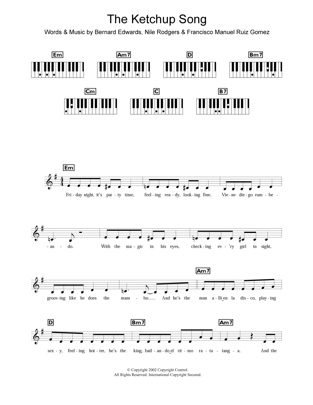 Las Ketchup The Ketchup Song (Asereje) sheet music notes and chords arranged for Piano Chords/Lyrics