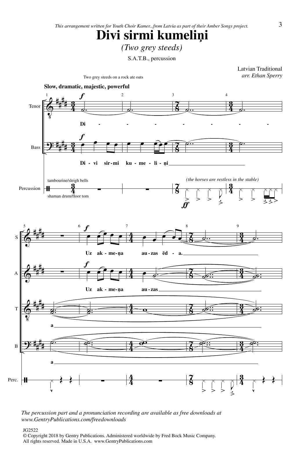 Latvian Traditional Divi sirmi kumelini (arr. Ethan Sperry) sheet music notes and chords arranged for SATB Choir