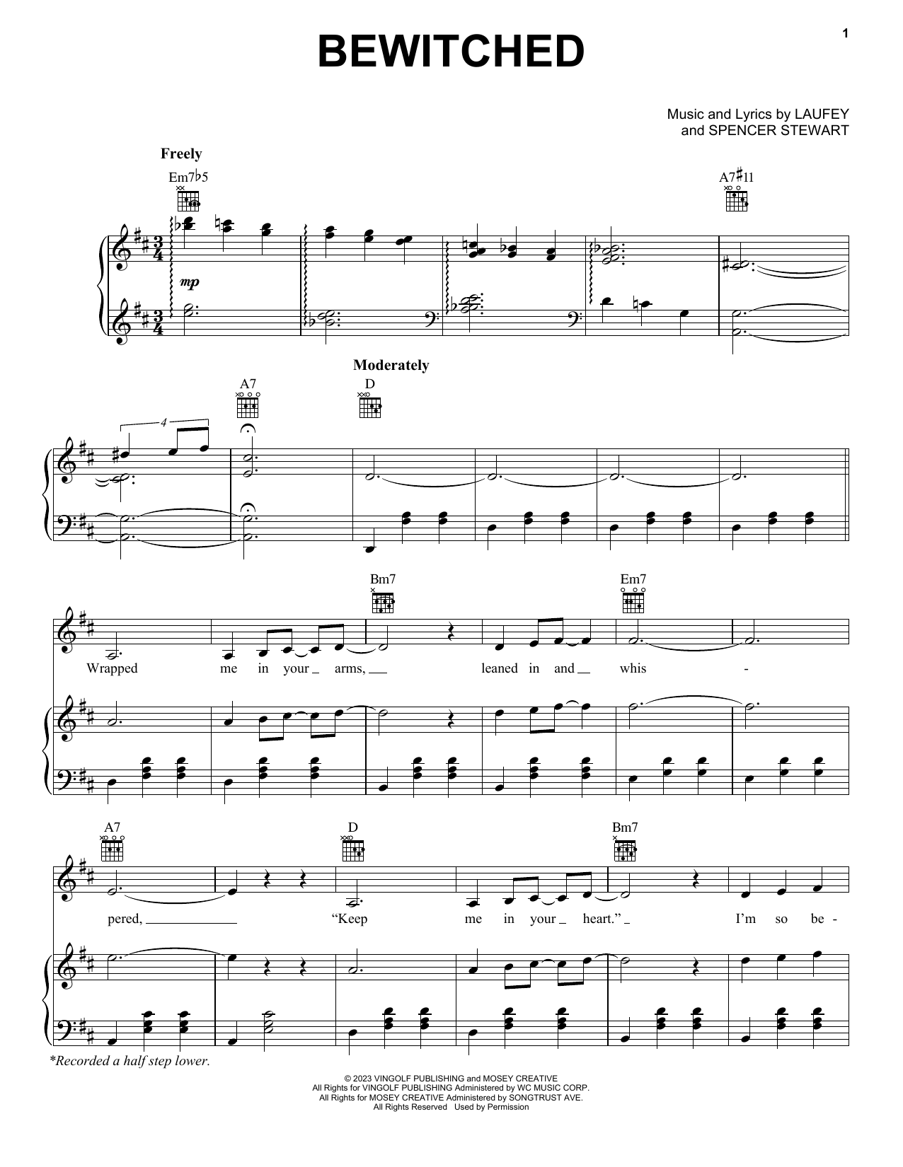 Laufey Bewitched sheet music notes and chords arranged for Piano, Vocal & Guitar Chords (Right-Hand Melody)