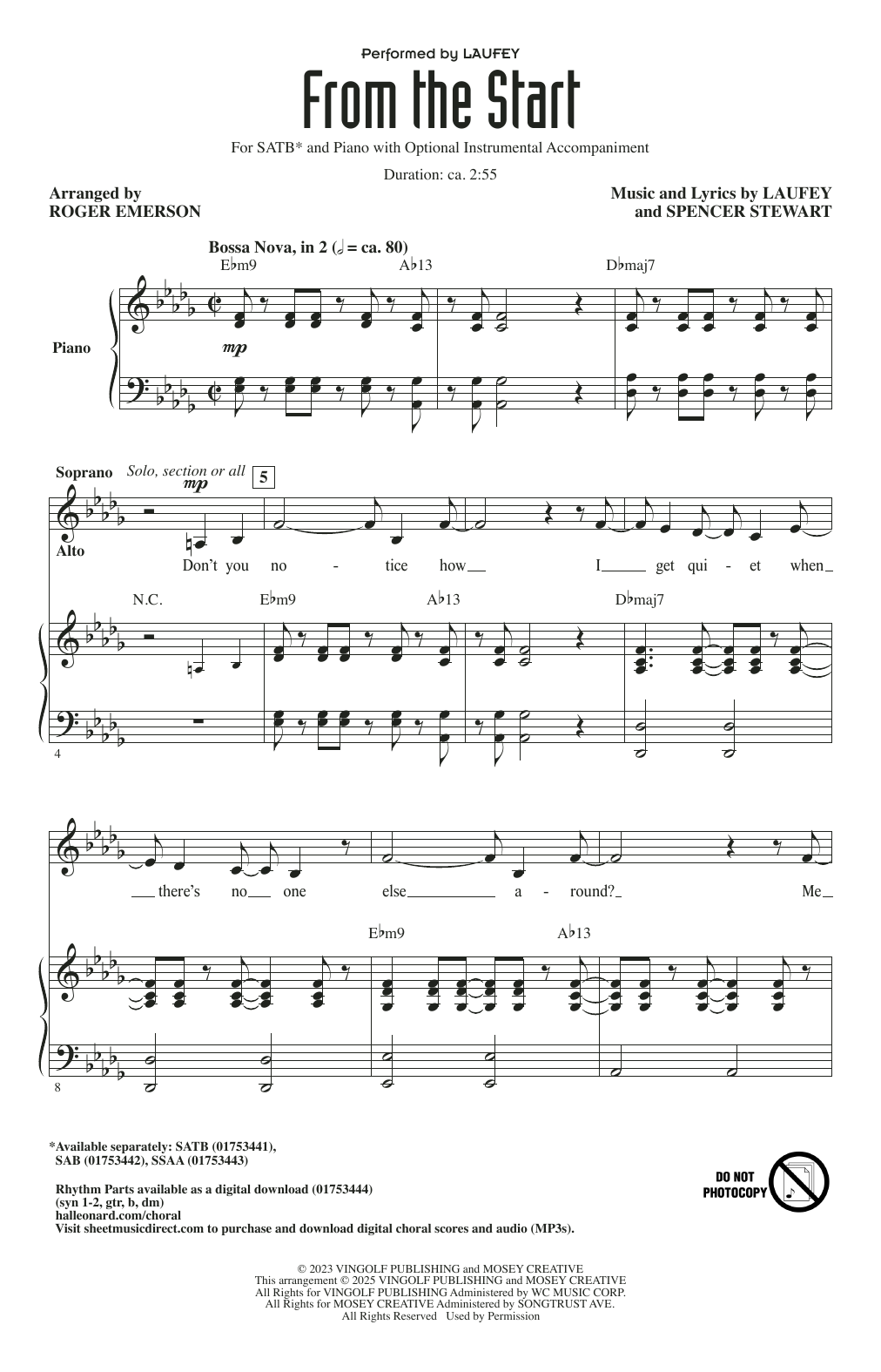 Laufey From The Start (arr. Roger Emerson) sheet music notes and chords arranged for SAB Choir