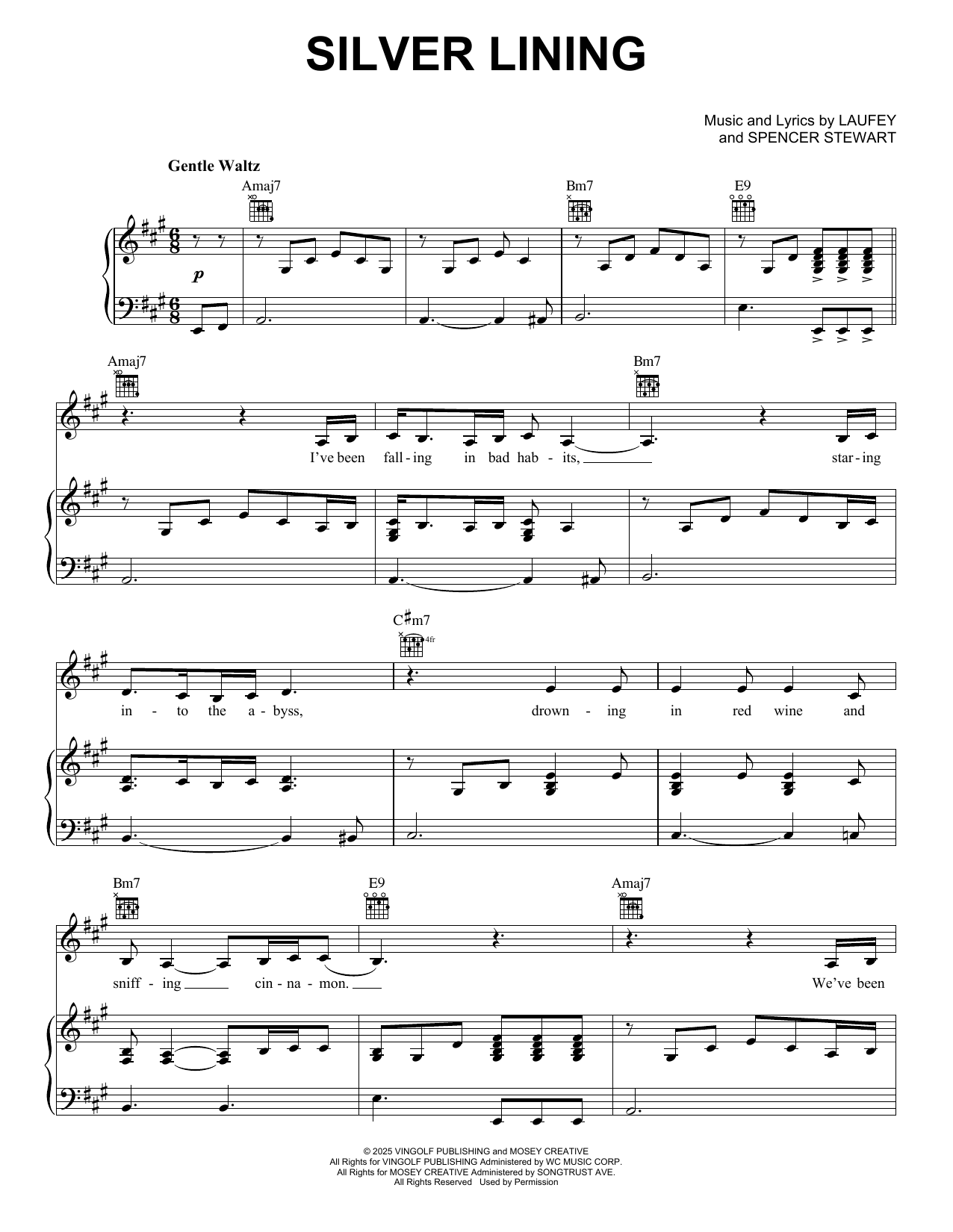 Laufey Silver Lining sheet music notes and chords arranged for Piano, Vocal & Guitar Chords (Right-Hand Melody)