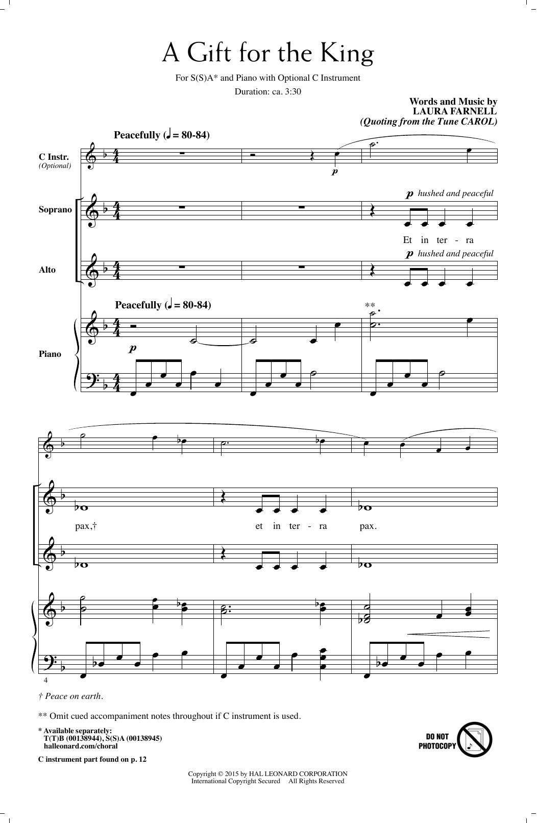 Laura Farnell A Gift For The King sheet music notes and chords arranged for SSA Choir