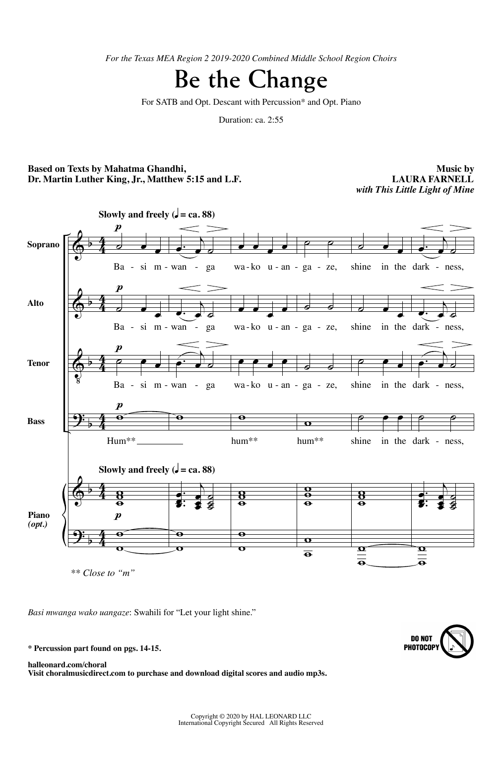 Laura Farnell Be The Change sheet music notes and chords arranged for 2-Part Choir