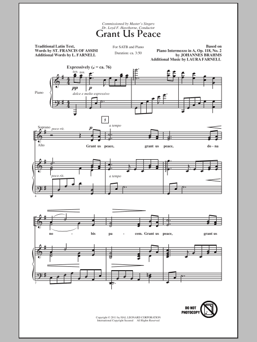Laura Farnell Grant Us Peace sheet music notes and chords arranged for SATB Choir