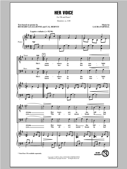 Laura Farnell Her Voice sheet music notes and chords arranged for TB Choir