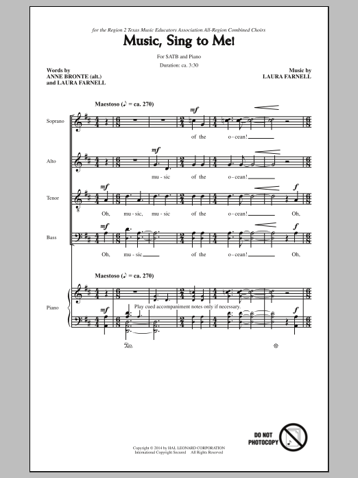 Laura Farnell Music, Sing To Me sheet music notes and chords arranged for SATB Choir