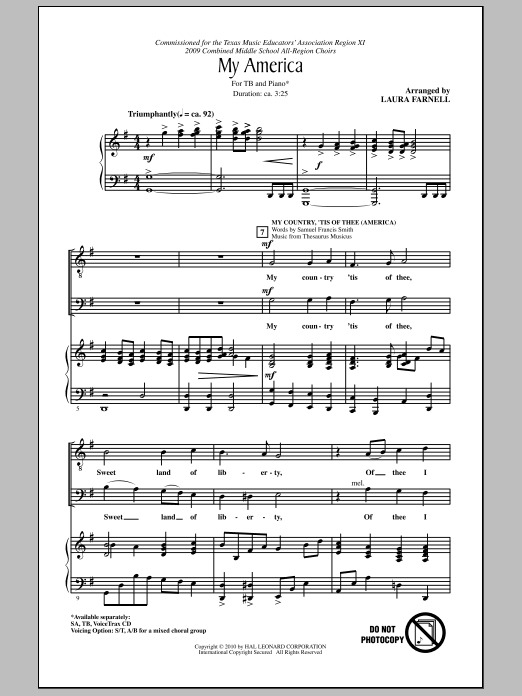 Laura Farnell My America (Choral Medley) sheet music notes and chords arranged for TB Choir