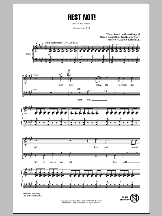 Laura Farnell Rest Not! sheet music notes and chords arranged for TB Choir