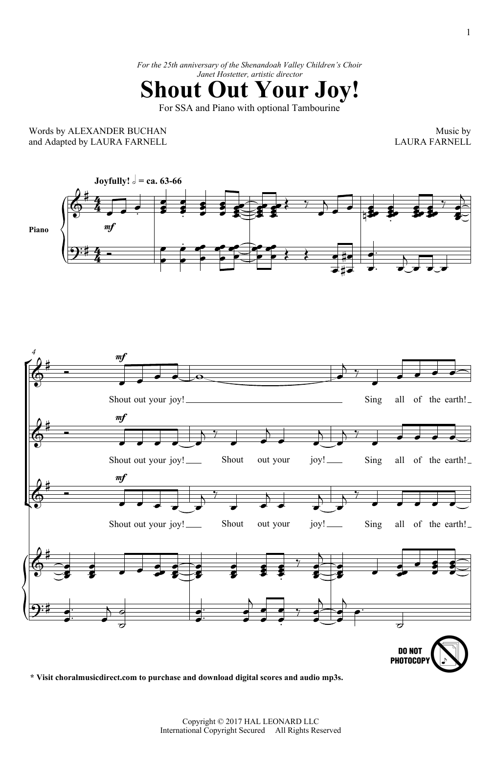 Laura Farnell Shout Out Your Joy! sheet music notes and chords arranged for SSA Choir