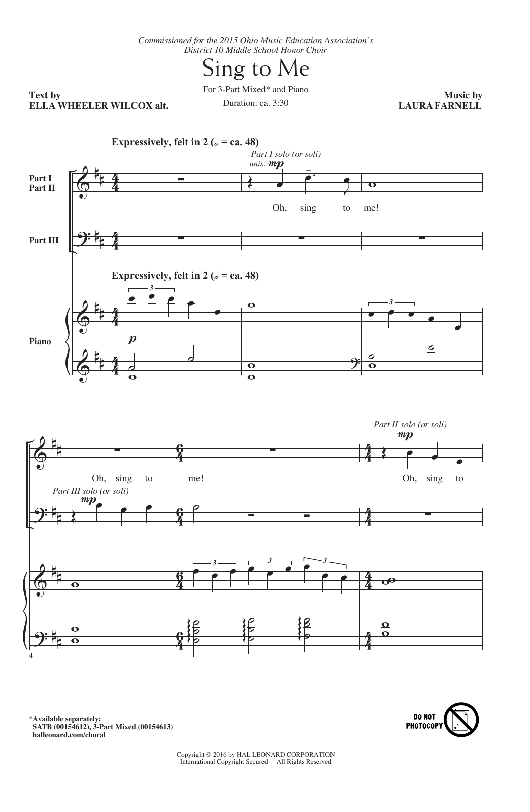 Laura Farnell Sing To Me sheet music notes and chords arranged for 3-Part Mixed Choir