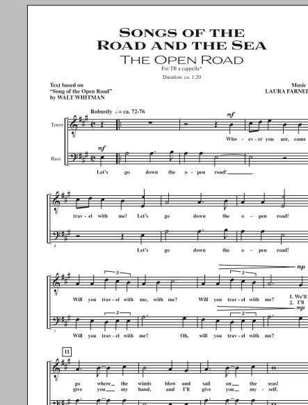 Laura Farnell Songs Of The Road And The Sea sheet music notes and chords arranged for TB Choir