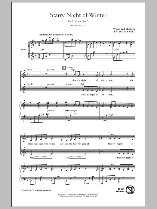 Laura Farnell Starry Night Of Winter sheet music notes and chords arranged for 2-Part Choir