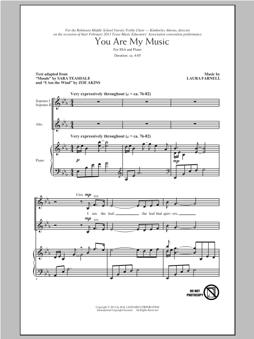 Laura Farnell You Are My Music sheet music notes and chords arranged for SSA Choir