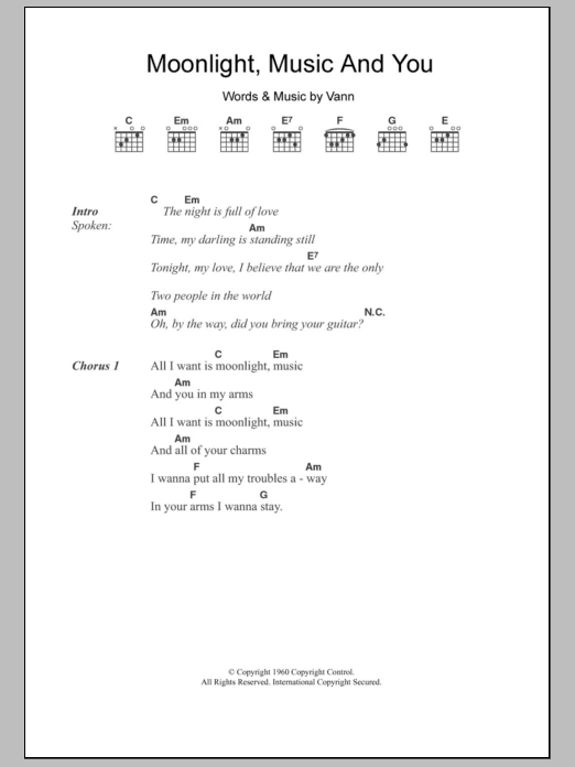 Laura Greene Moonlight, Music And You sheet music notes and chords arranged for Guitar Chords/Lyrics