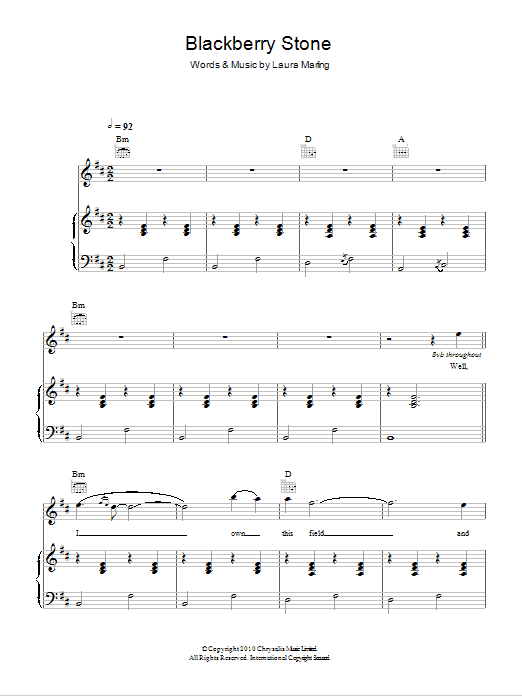 Laura Marling Blackberry Stone sheet music notes and chords arranged for Piano, Vocal & Guitar Chords